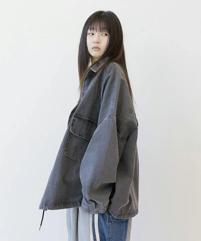OVERSIZED FLAP POCKET DENIM SHIRT JACKET