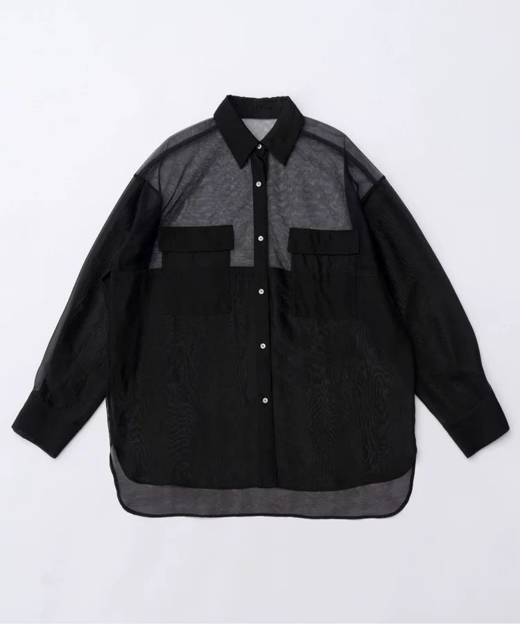 TULLE DOCKING SHEER OVERSIZED SHIRT