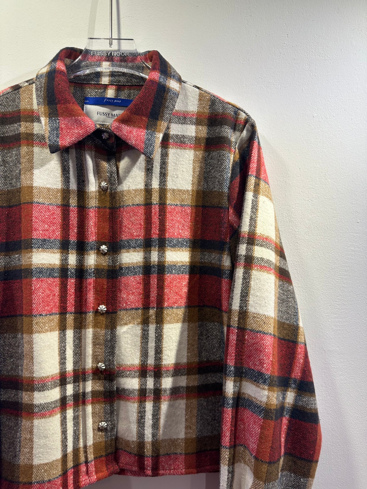 • FUSSY MADE • PLUSH RED CHECKED CROP SHIRT