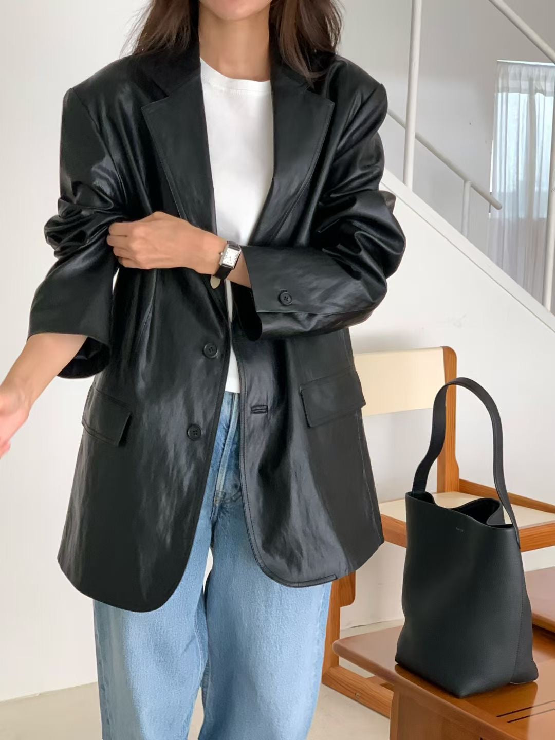 OIL WAX LEATHER LIKED PU BLAZER