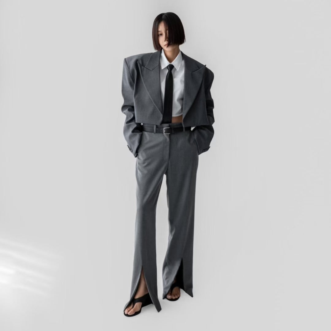 ELEGANT SPLIT-FLARE TROUSERS