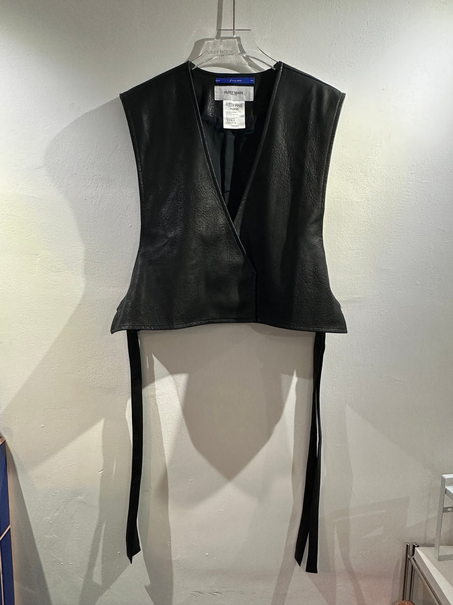 • FUSSY MADE • STRAPPED LAYERING VEST - PU BLACK