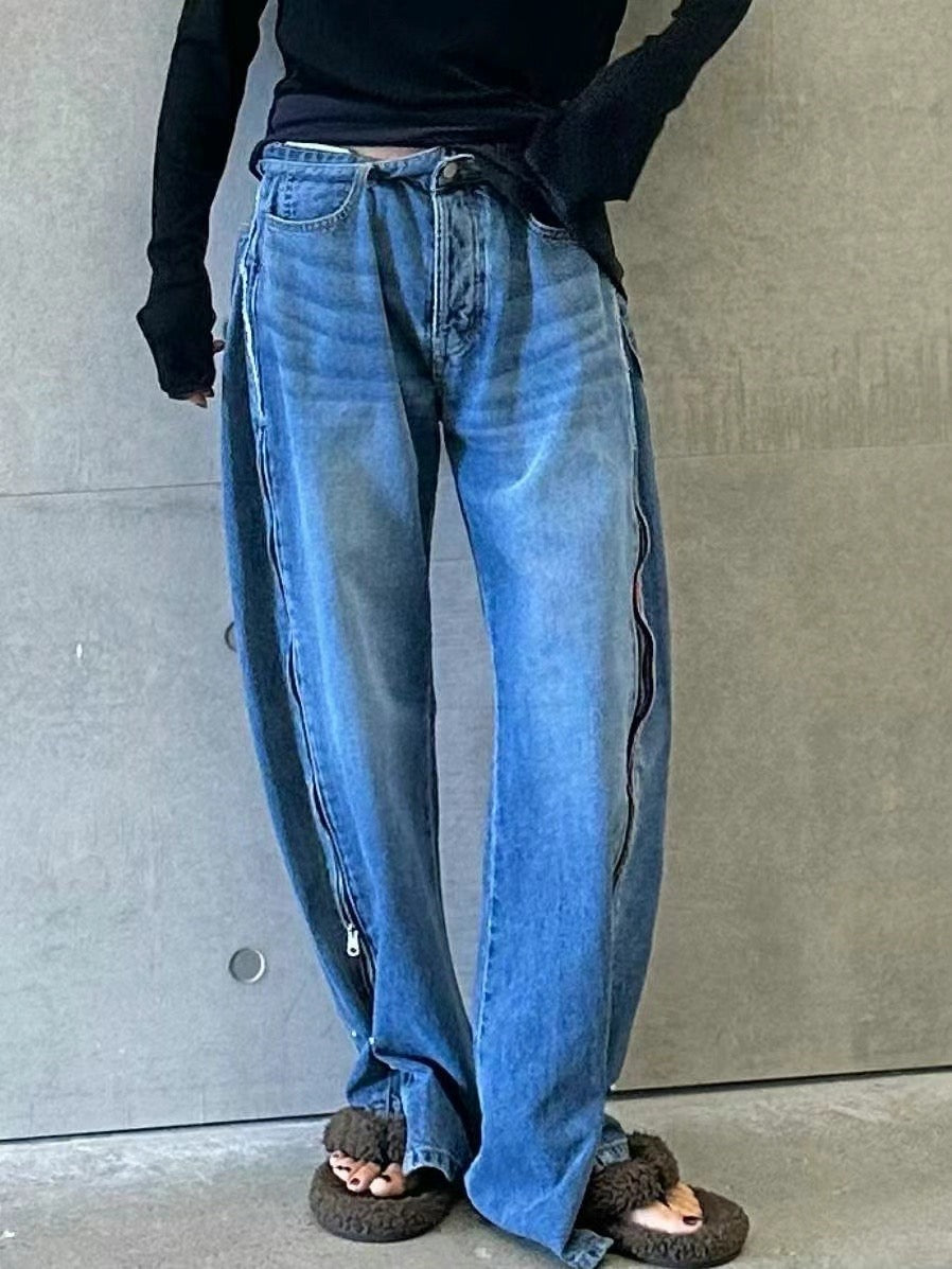 SIDE ZIPPED DENIM JEANS
