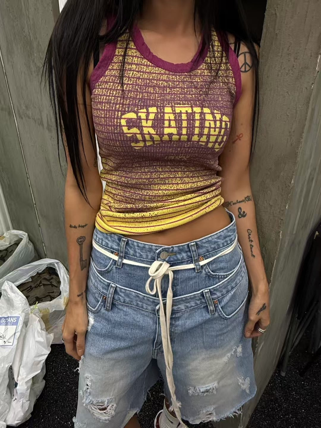 2 LAYER WAISTED DENIM SHORTS