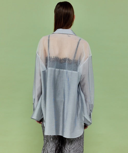 TULLE DOCKING SHEER OVERSIZED SHIRT