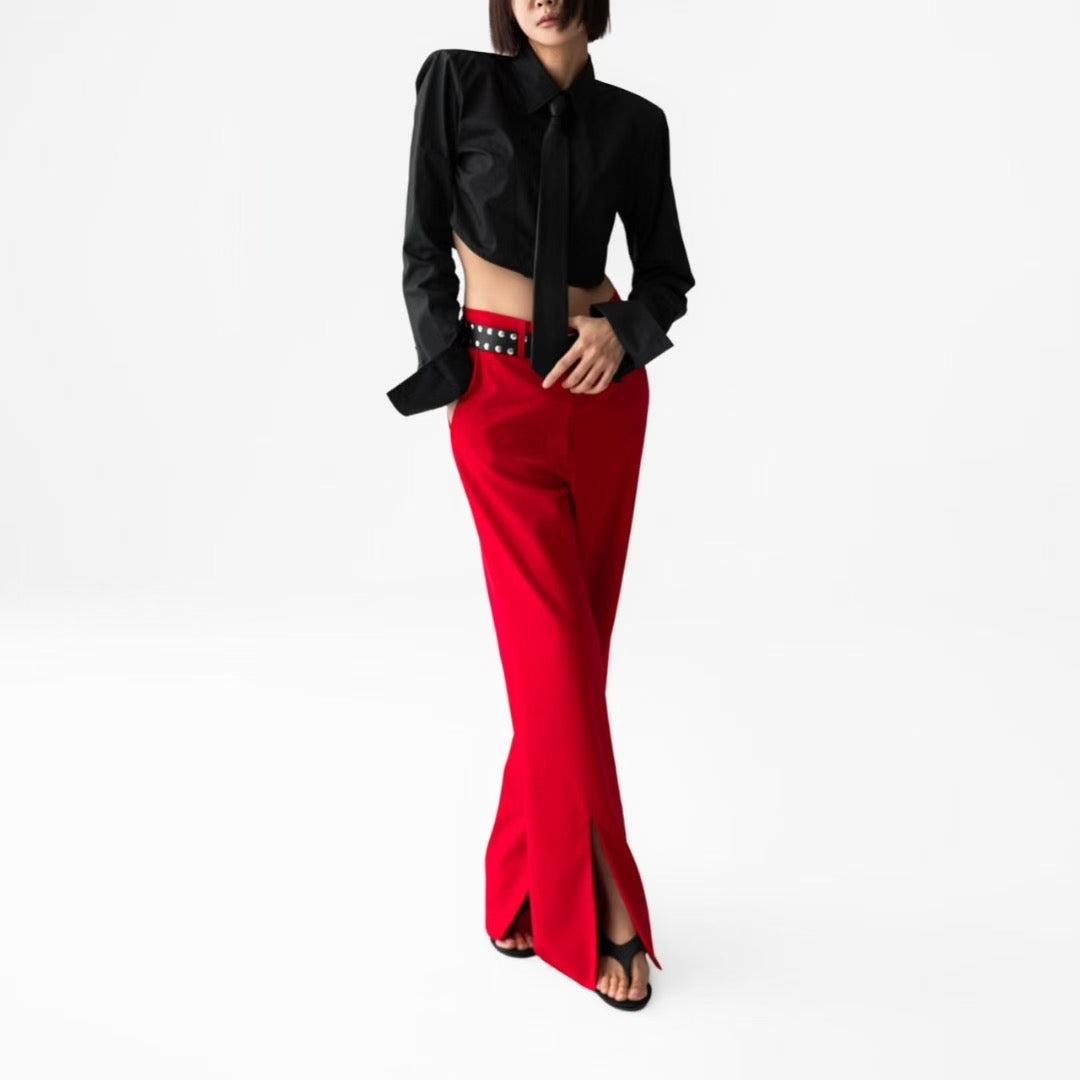 ELEGANT SPLIT-FLARE TROUSERS