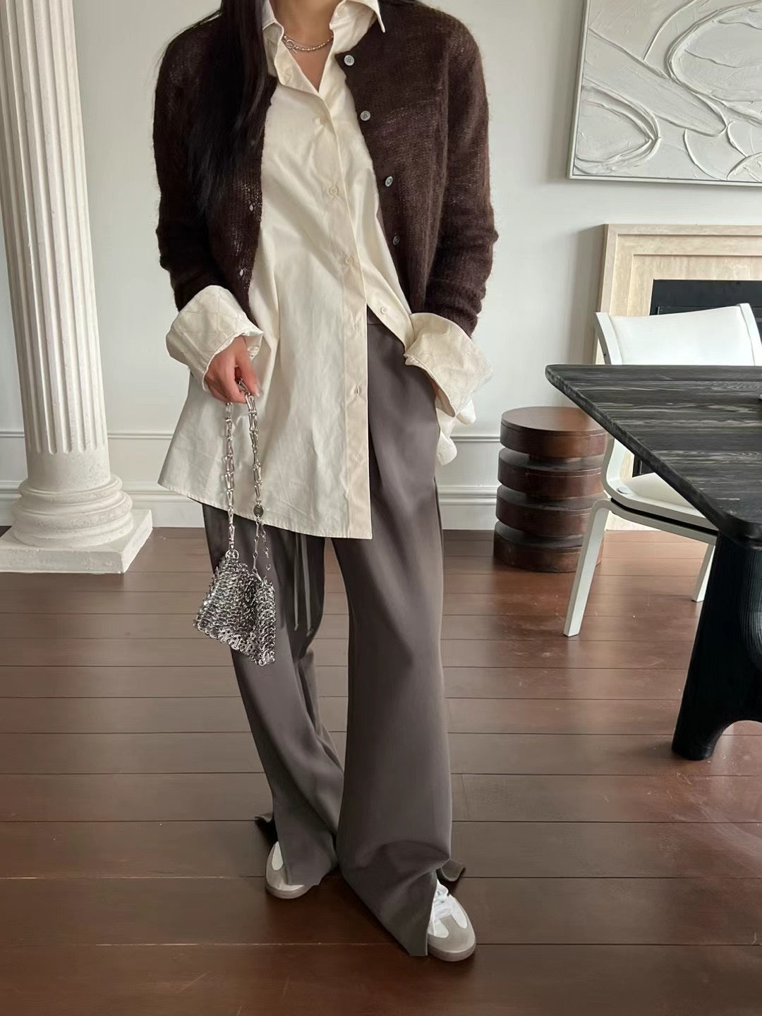 ELASTIC WAIST FRONT SPLIT PANTS