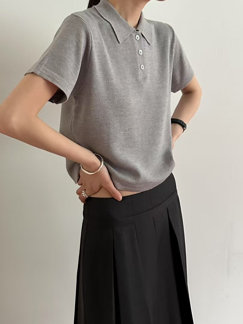 CROP KNIT POLO -5 COLOURS