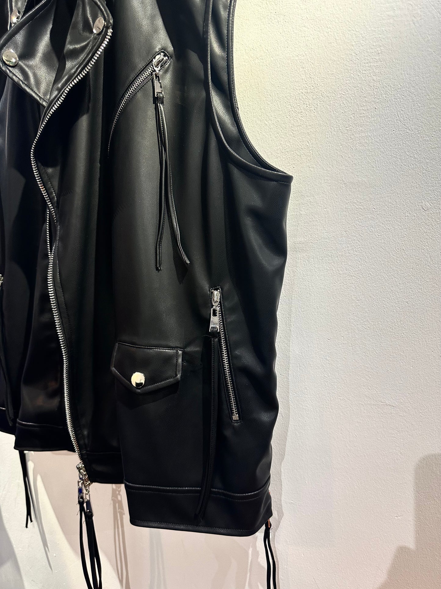 • FUSSY MADE • NIGHT BLACK PU LEATHER BIKER