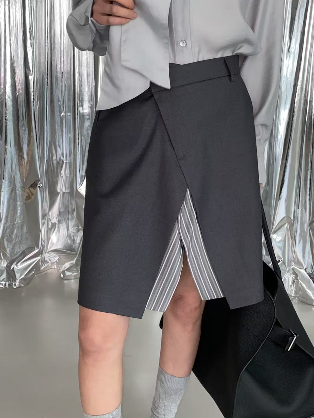 A LINE STRIPE LAYER SKIRT