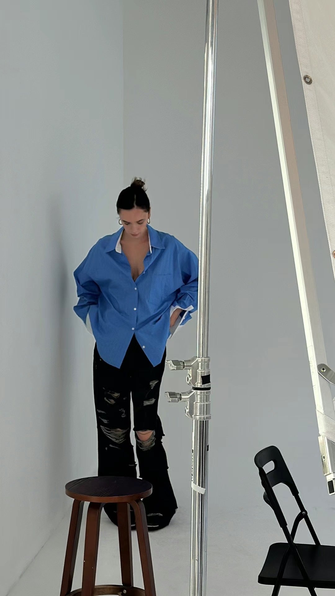 CONTRAST CUFF PINSTRIPES SHIRT