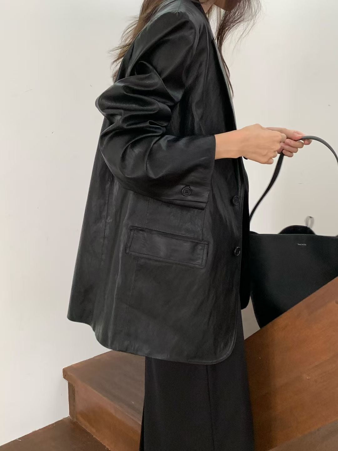 OIL WAX LEATHER LIKED PU BLAZER