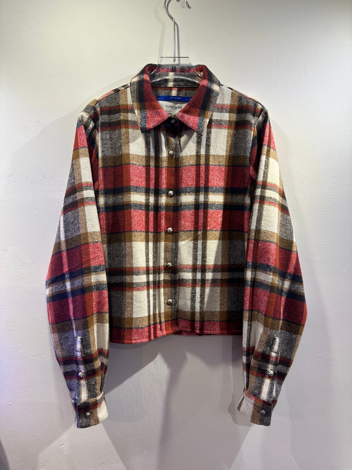 • FUSSY MADE • PLUSH RED CHECKED CROP SHIRT
