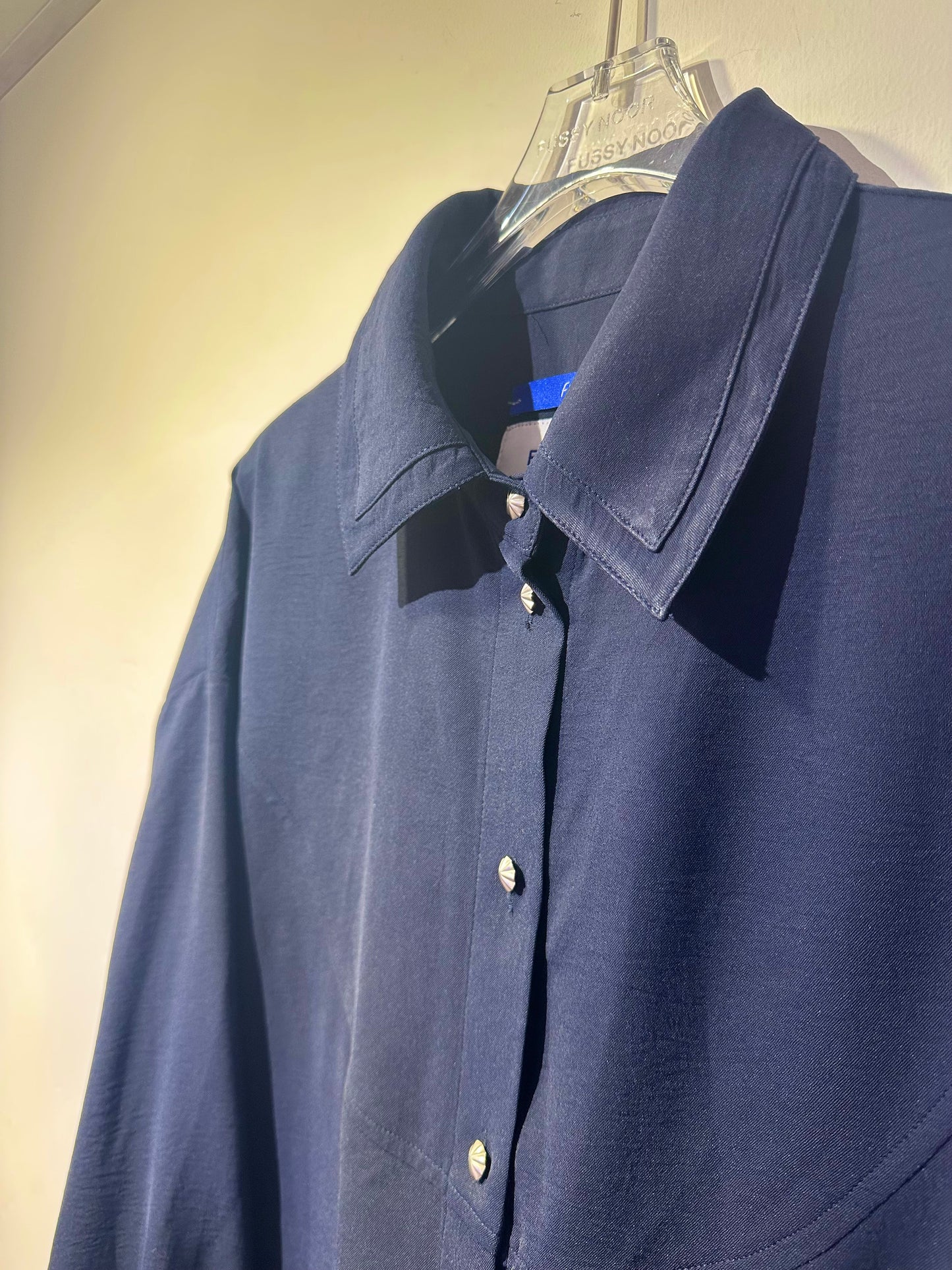 • FUSSY MADE • DEEP BLUE CHIFFON-LIKE SHIRT