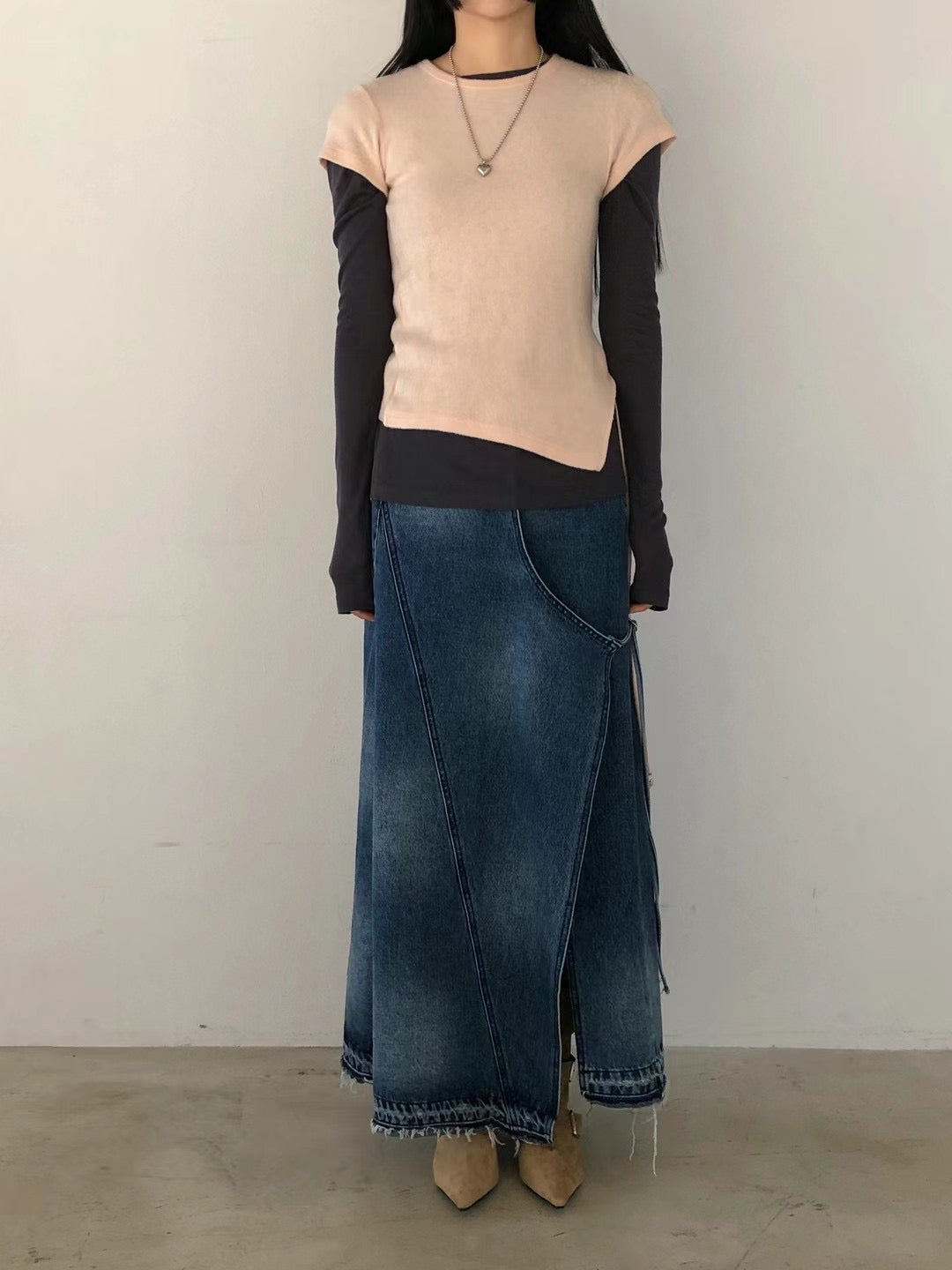 !!!EARLYBIRD SPECIAL OFFER until Sunday!!! SIDE STRAP LAYERED DENIM SKIRT