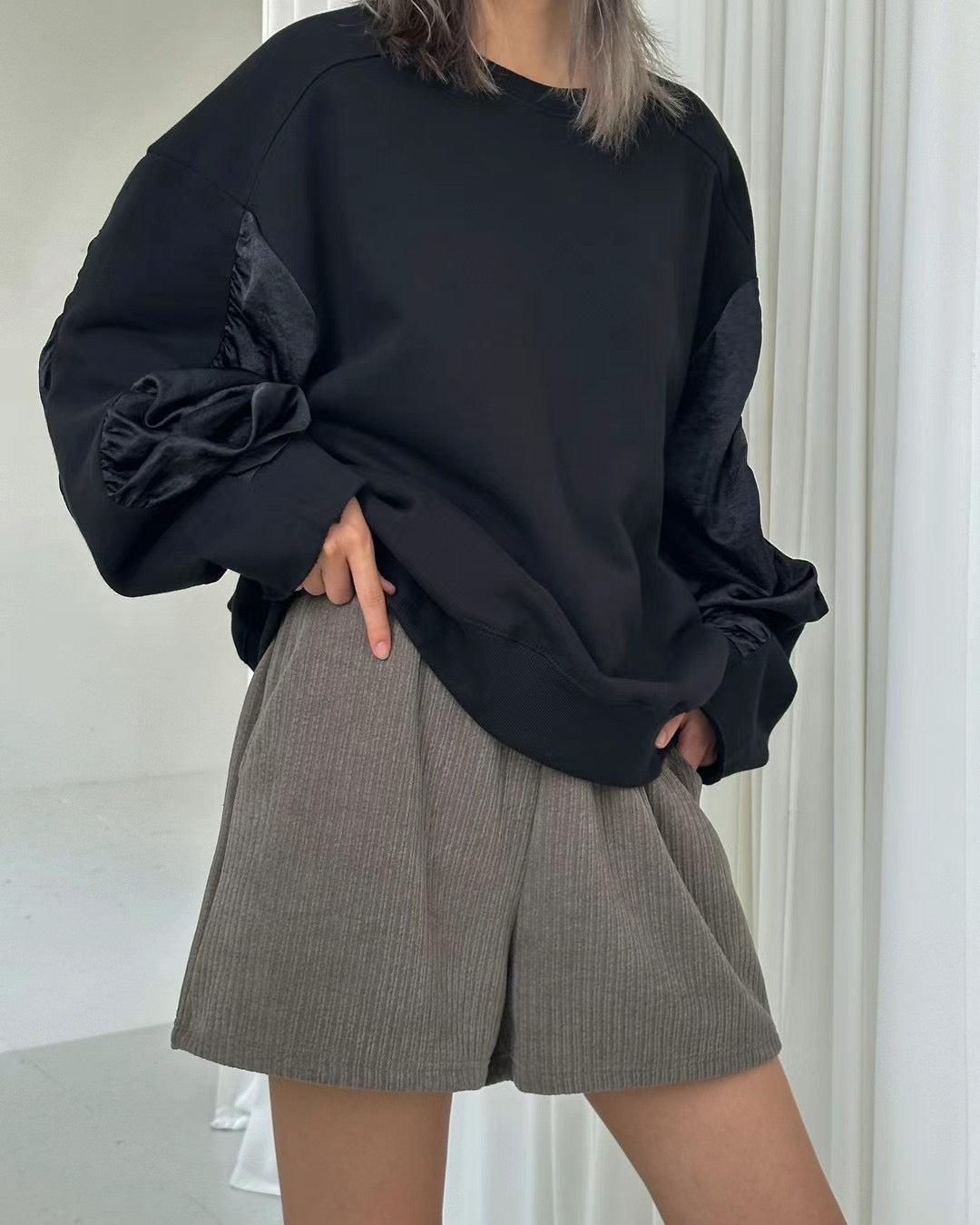 RUCHED SLEEVES DETAILED SWEATER