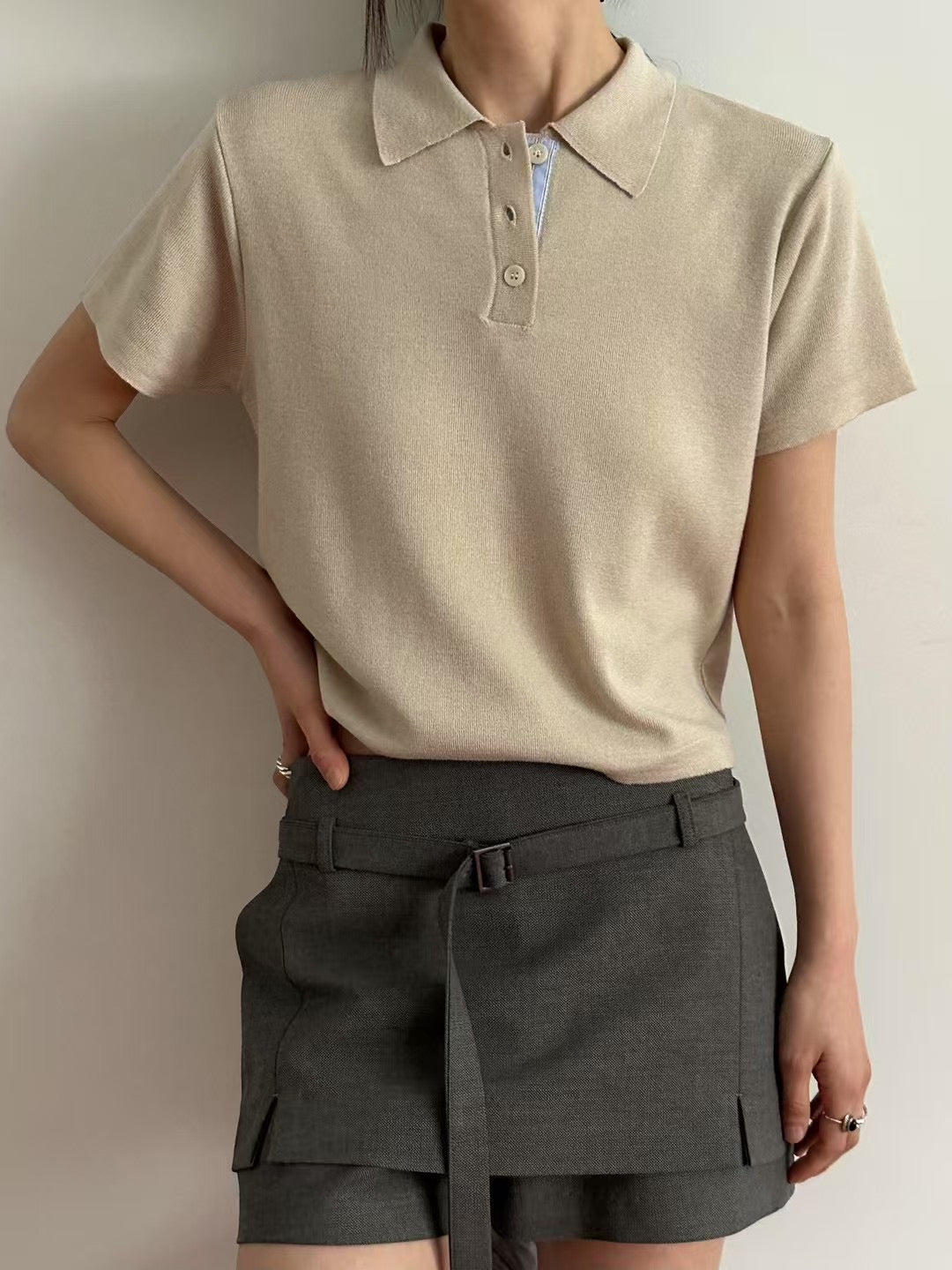 CROP KNIT POLO -5 COLOURS