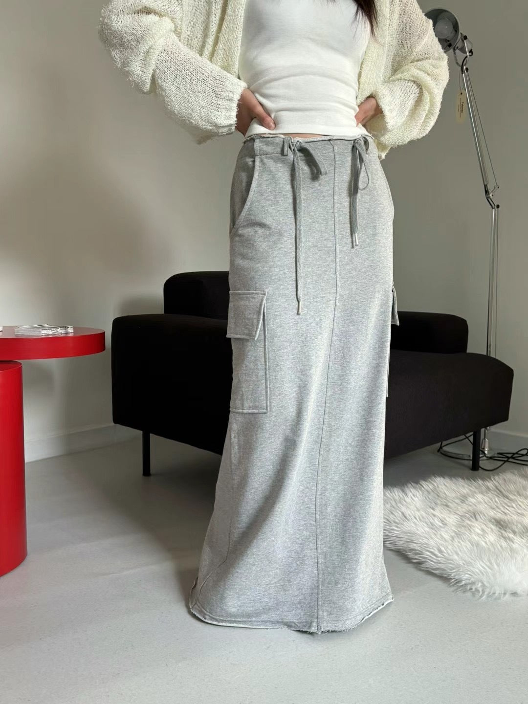 DRAWSTRING JERSEY POCKET SKIRT