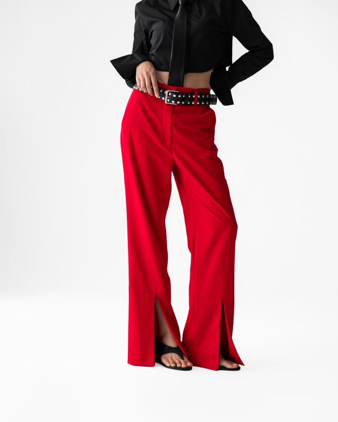 ELEGANT SPLIT-FLARE TROUSERS