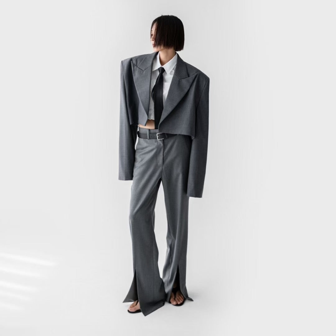 ELEGANT SPLIT-FLARE TROUSERS