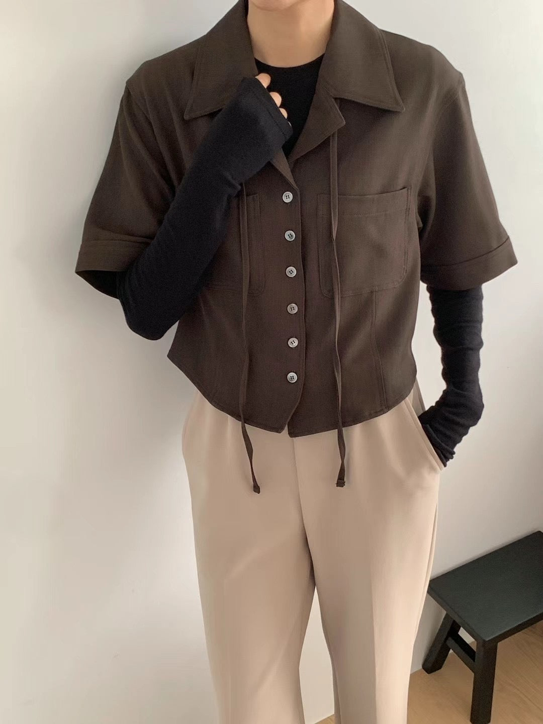 6 BUTTONS CROP SHIRT