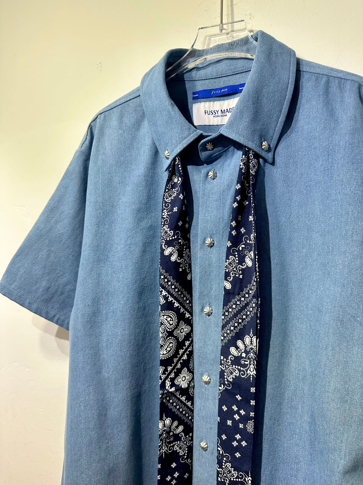 • FUSSY MADE • LIGHT BLUE HUE DENIM SHIRT ( WITH SCARF )