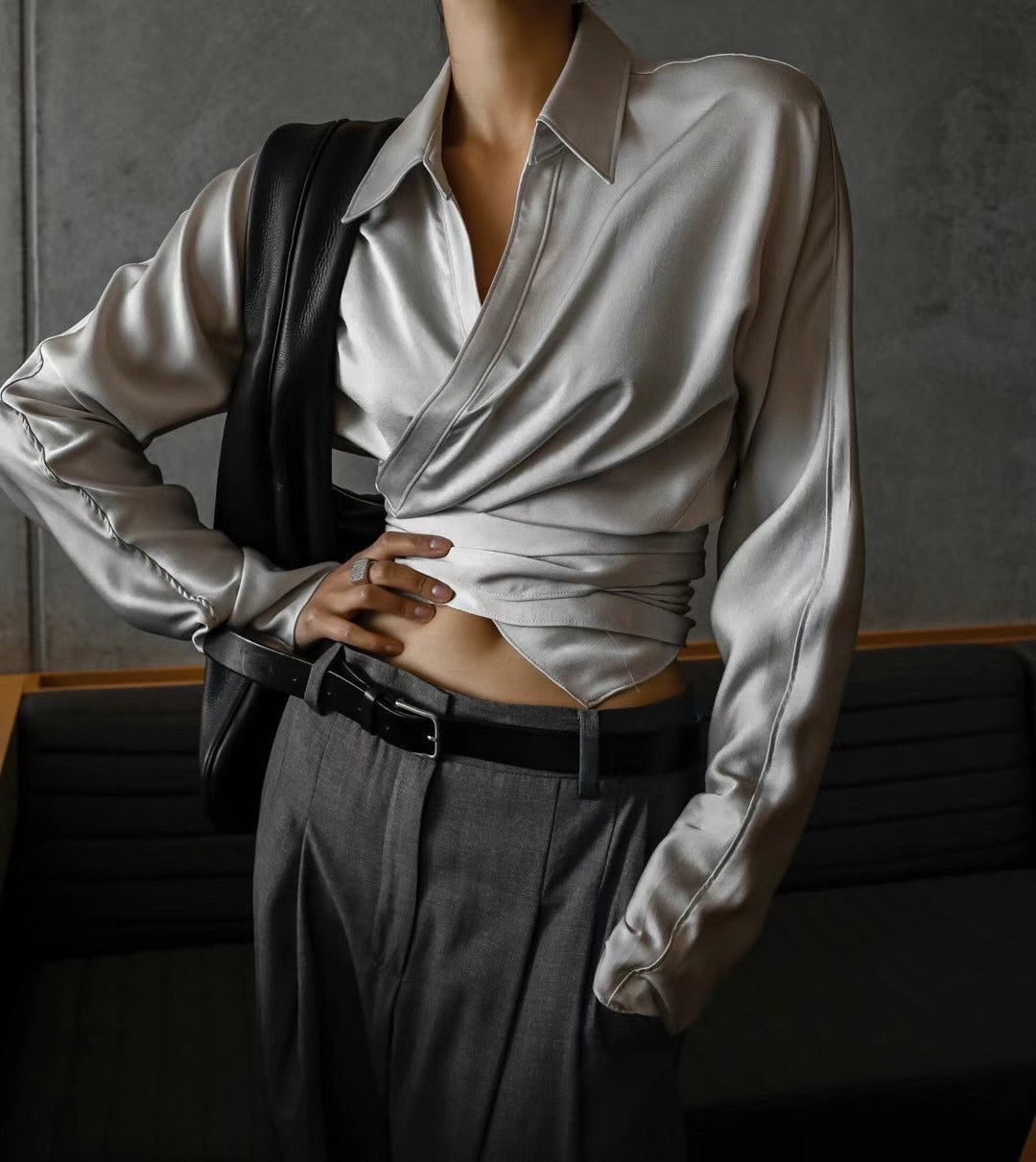 HIGH WAIST THIN TEXTURE TROUSER