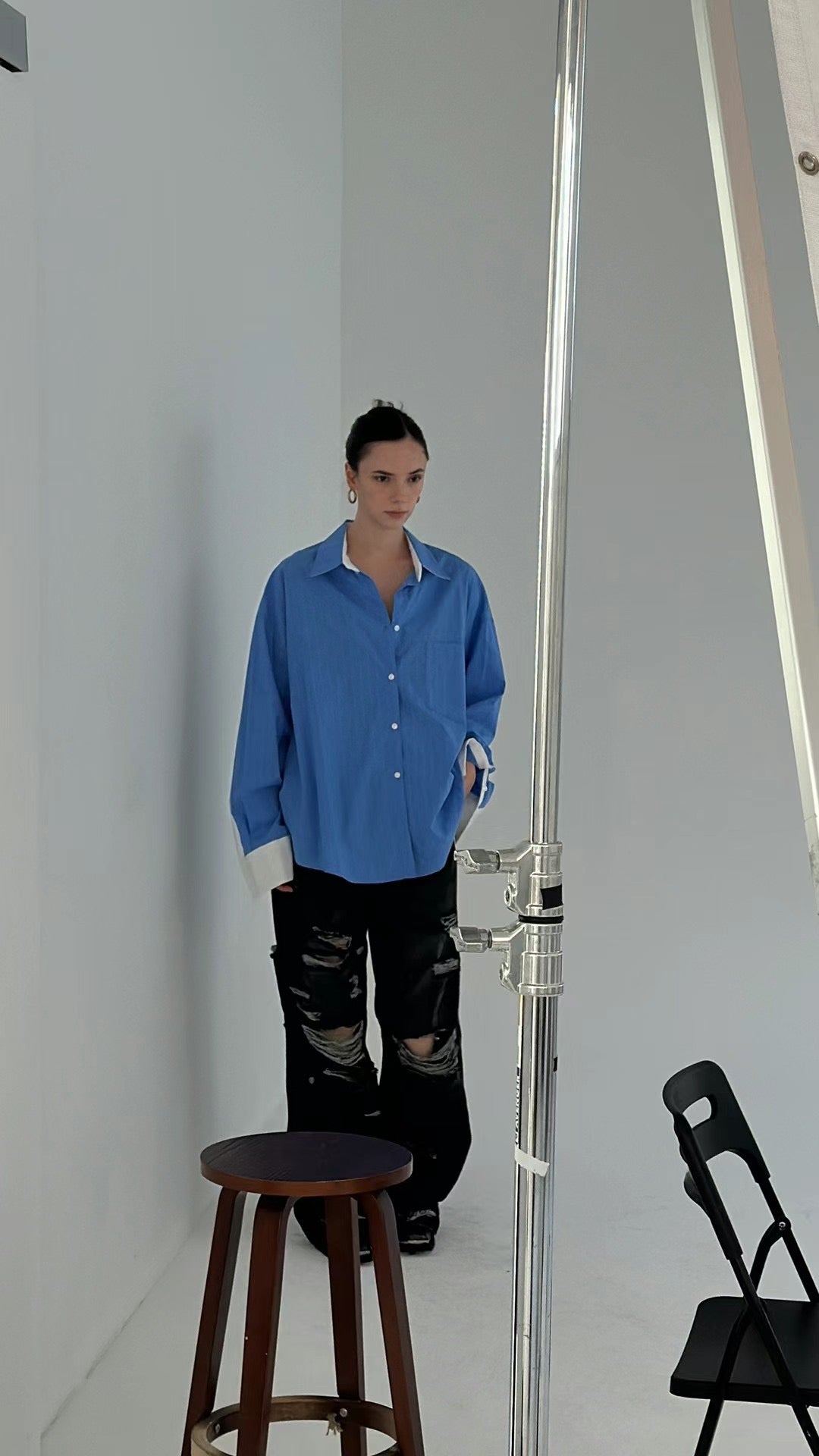 CONTRAST CUFF PINSTRIPES SHIRT