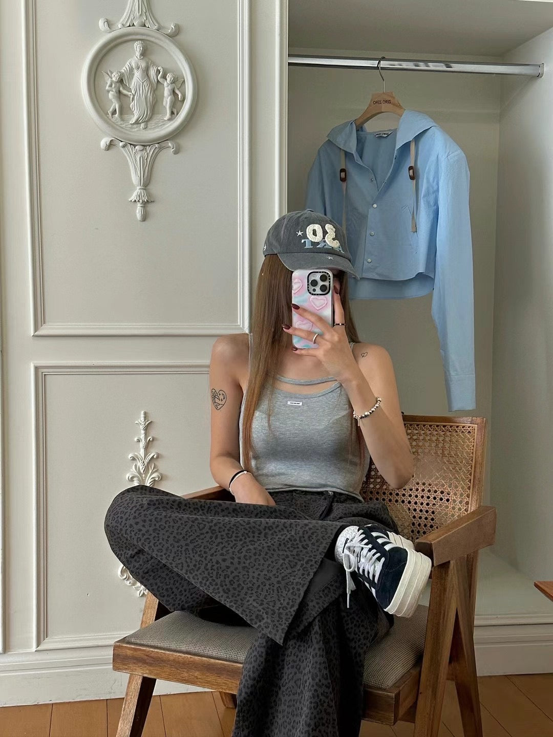 DRAWSTRING LEOPARD CHINO PANTS