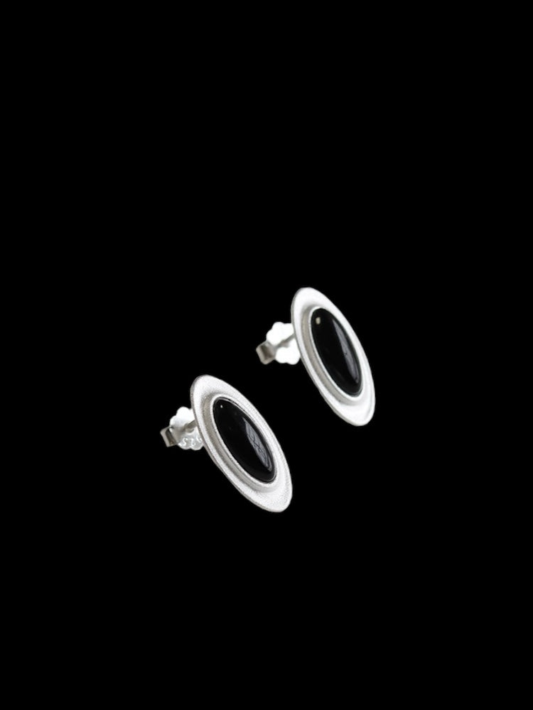 925 BLACK OVAL STONE EARRINGS