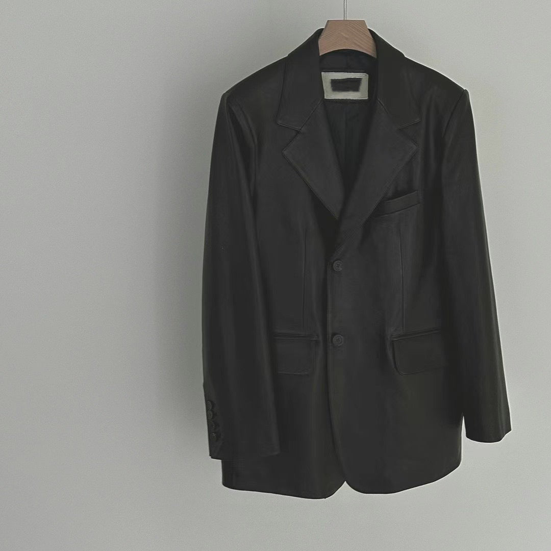 LAMBSKIN MID-LENGTH LEATHER BLAZER
