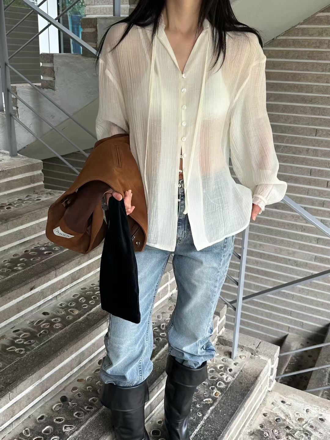 ZESTY OPEN NECK AIRY BLOUSE