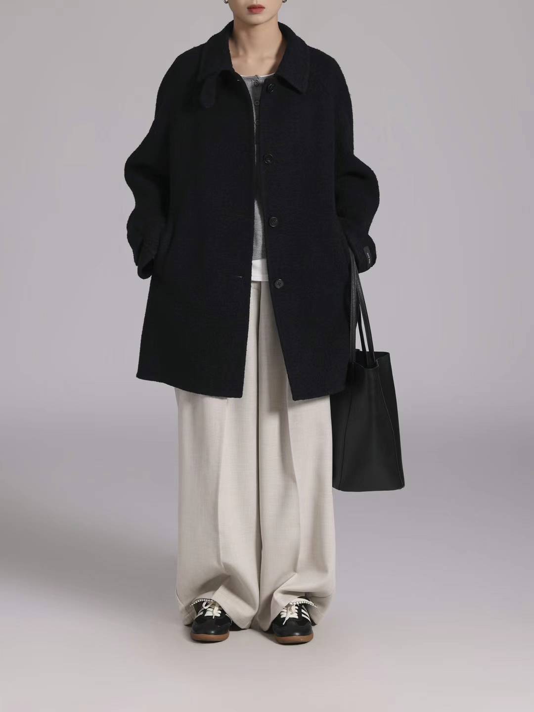 BUTTON UP WOOL BLENDED COAT