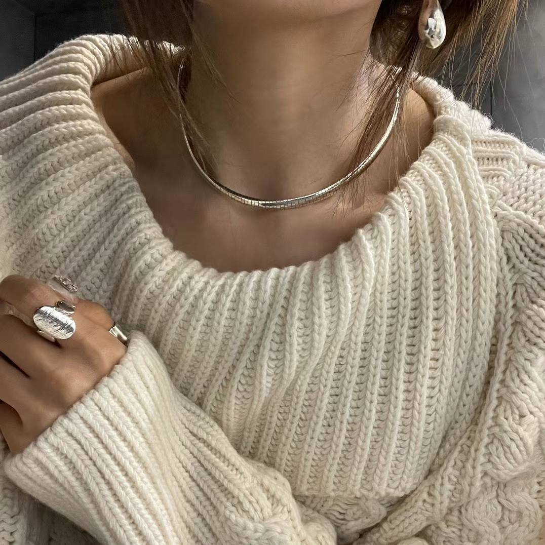925 THICK HERRING BONE COLLAR NECKLACE