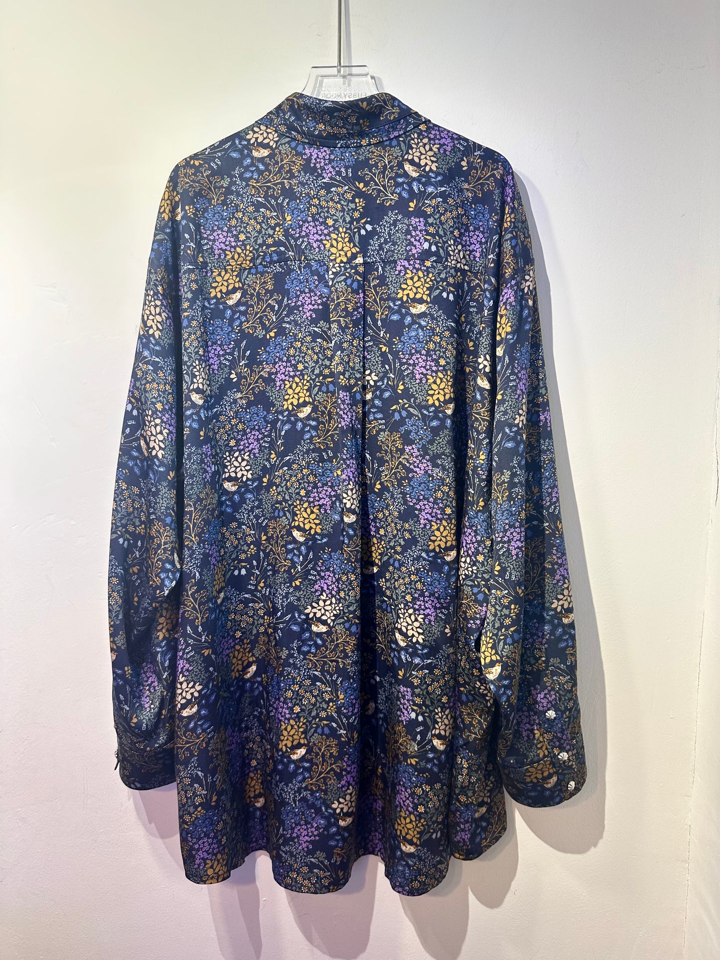 • FUSSY MADE • NAVY SILK FLORAL SHIRT  ( LIBERTY OF LONDON FABRIC )