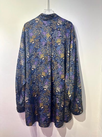 • FUSSY MADE • NAVY SILK FLORAL SHIRT  ( LIBERTY OF LONDON FABRIC )