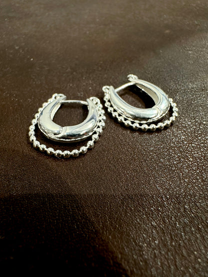 925 LUCKY BEADED HORSESHOE HOOPS EARRINGS