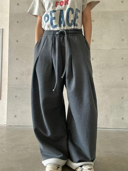 WAIST PLEATED COTTON JERSEY PANTS