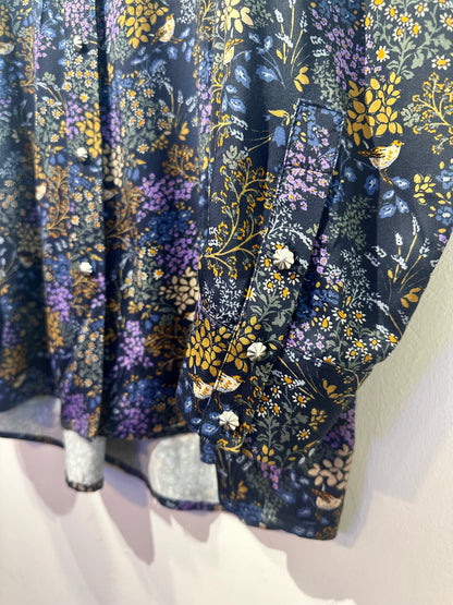 • FUSSY MADE • NAVY SILK FLORAL SHIRT  ( LIBERTY OF LONDON FABRIC )