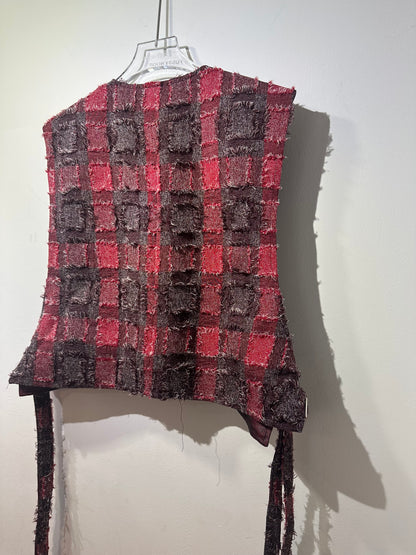 • FUSSY MADE • STRAPPED LAYERING VEST - RED FLUFFY CHECK
