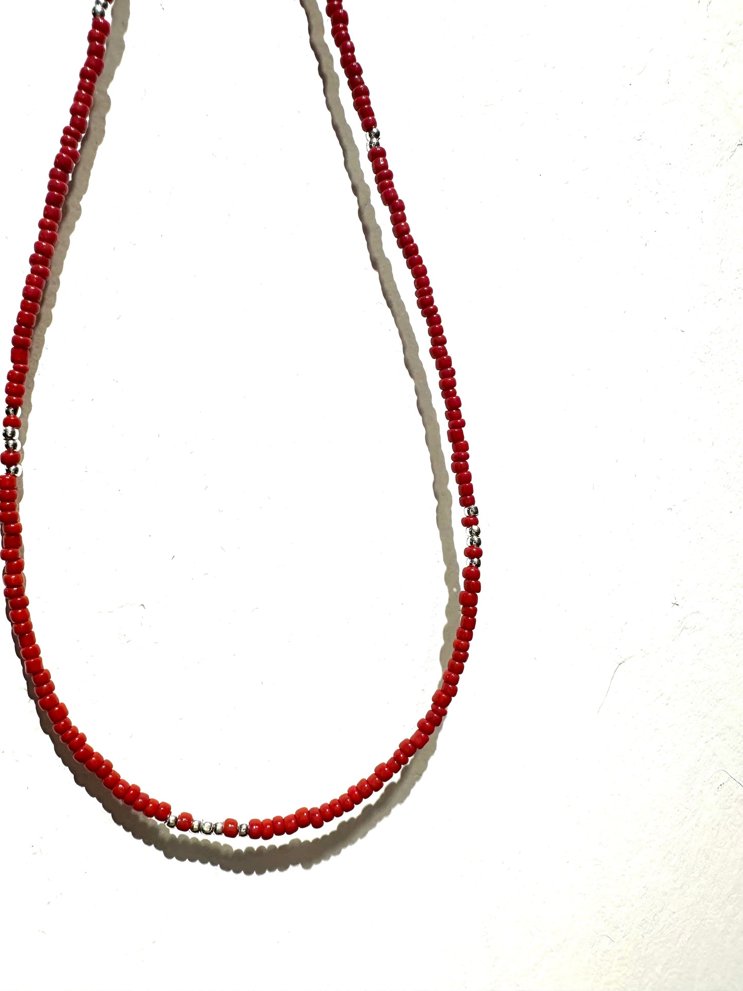 925 SILVER SPACERS WITH RED SEED BEAD NECKLACE