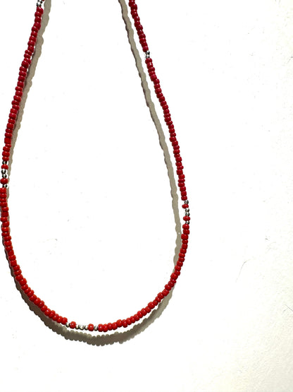 925 SILVER SPACERS WITH RED SEED BEAD NECKLACE