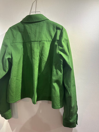 • FUSSY MADE • VELVET DELTAILED GREEN CROP SHIRT