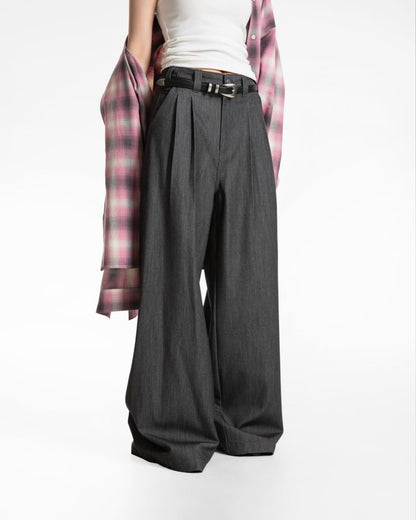 LOOSE FIT TWILL WIDE LEG TROUSERS