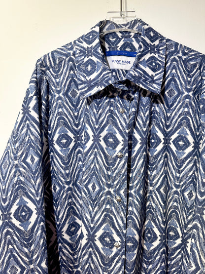 • FUSSY MADE • BLUE IKAT PRINTED SHIRT