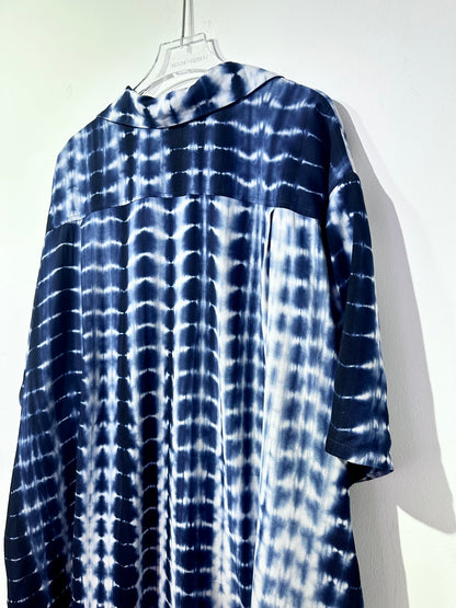 • FUSSY MADE • BLUE TIE DYE SHIBORI PRINTED SHIRT