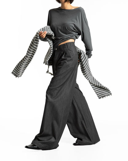 LOOSE FIT TWILL WIDE LEG TROUSERS