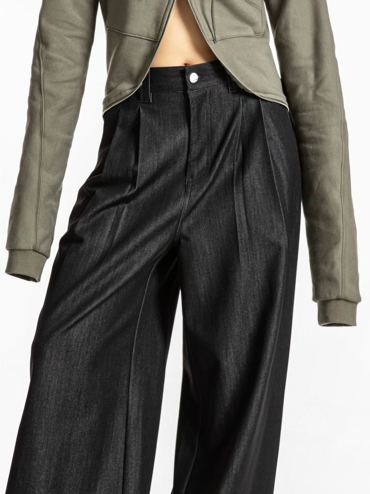 LOOSE FIT TWILL WIDE LEG TROUSERS