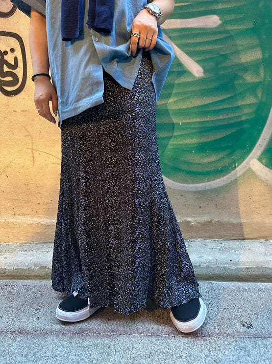 CRINKLED FLORAL FLARE SKIRT