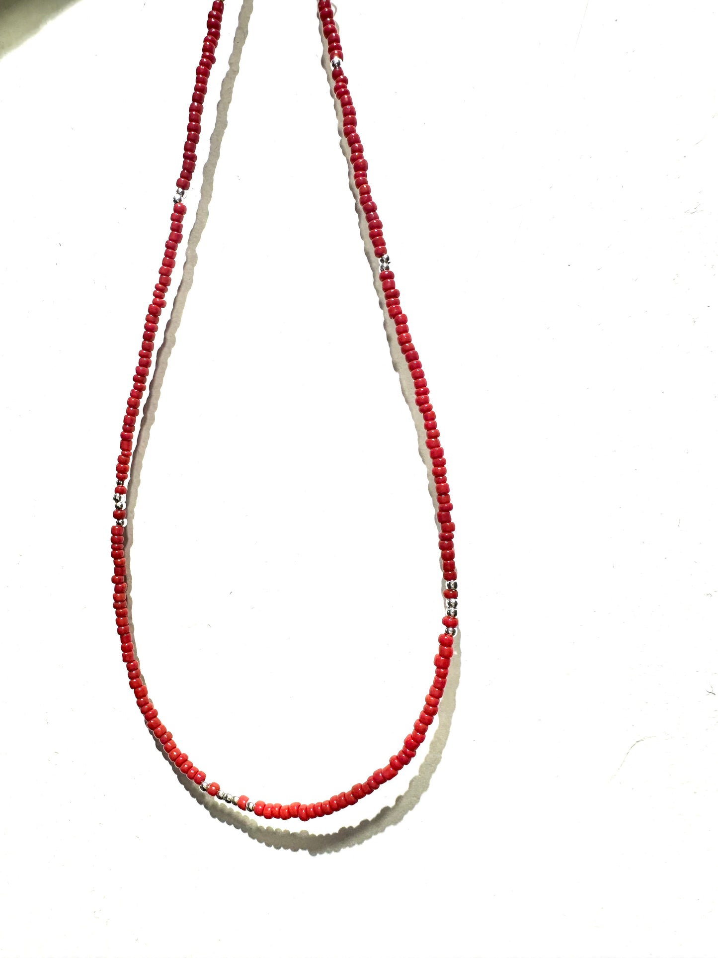 925 SILVER SPACERS WITH RED SEED BEAD NECKLACE